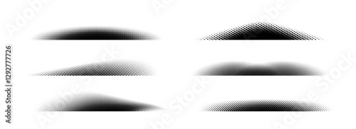 Halftone shadow set. Black dotted gradient stripes collection. Half tone textured shades pack for divide and separate. Horizontal pixelated grain line patterns. Vector noise dots and particles strips photo