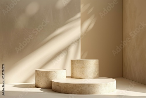 Flawless Image of Beige Natural Podium with Texture and Shadow for Luxury Product Display