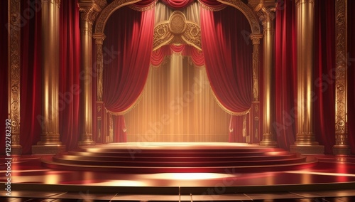 Red golden ceremony award stage venue background.