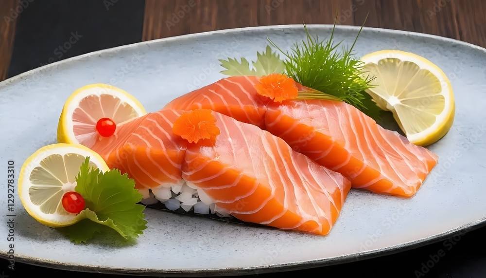 Delicious Salmon Sushi Nigiri Fresh Seafood Japanese Cuisine Gourmet Food Presentation Delicious Salmon Sushi Nigiri Fresh Seafood Japanese Cuisine Gourmet Food Presentation