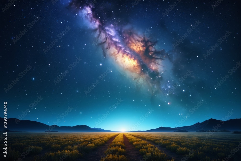 Obraz premium starry night sky with a road leading to a galaxy