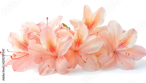 Delicate peach azaleas bouquet, isolated white background, floral arrangement