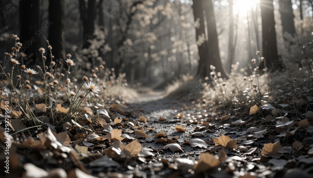 Serene Autumn Path Sunlight Through Trees Fall Foliage Woodland Walk Serene Autumn Path Sunlight Through Trees Fall Foliage Woodland Walk
