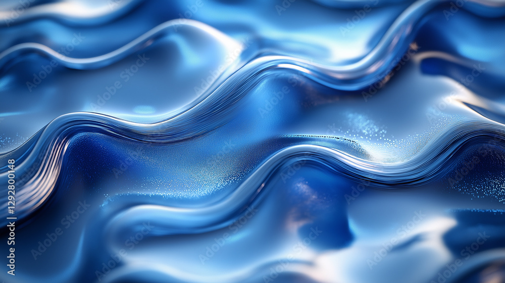 Obraz premium Blue liquid waves form a modern, glossy background texture. A fluid and abstract design with a futuristic feel