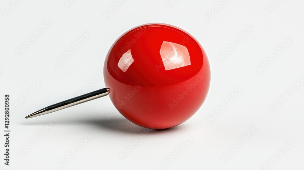 Bright Red Pushpin on White Surface With Glossy Finish and Sharp Metal Point for Office Organization and Planning Bright Red Pushpin on White Surface With Glossy Finish and Sharp Metal Point for Office Organization and Planning