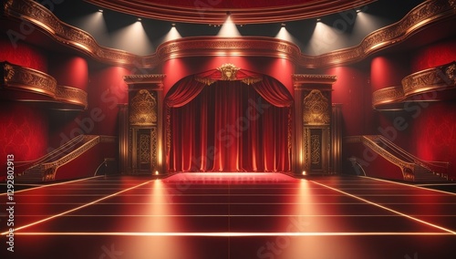 Red golden ceremony award stage venue background.