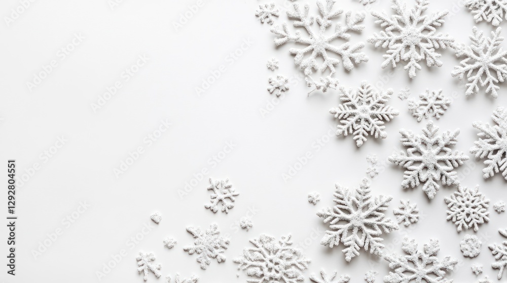 A white background with scattered snowflakes in the corners, creating an elegant and festive atmosphere for Christmas or winter themes.