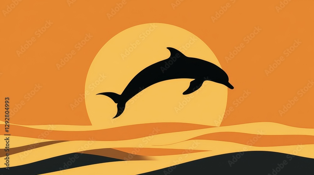 Naklejka premium Dolphin jumping silhouette ocean wildlife photography coastal waters side view dynamic movement