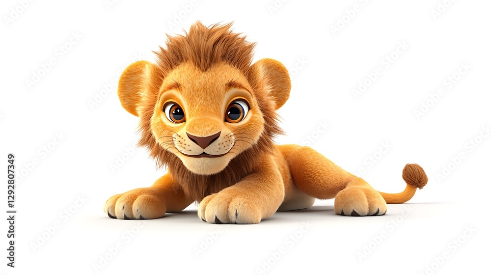 Playful lion cub in studio setting animated character bright background Playful lion cub in studio setting animated character bright background
