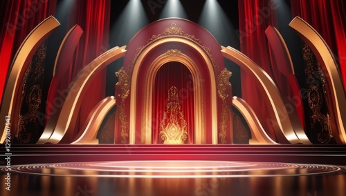 Red golden ceremony award stage venue background.