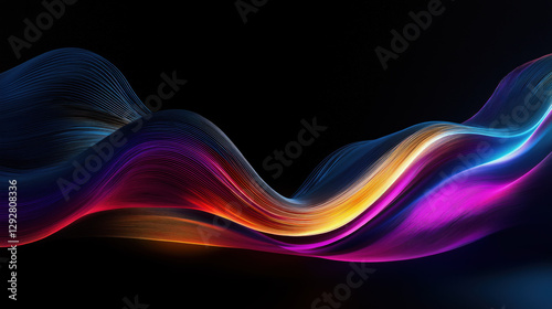 Abstract Wave Shapes with Smooth Curves – 3D Render on Black Background