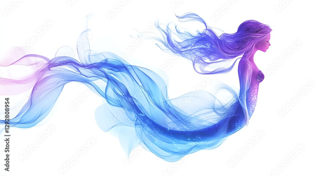 Elegant silhouette of a mermaid, flowing colors on a white isolated background. Elegant silhouette of a mermaid, flowing colors on a white isolated background.
