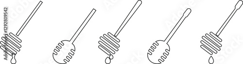 Honey dipper stick icon set, honey stick icons vector graphic designs elements, isolated on transparent background. Honey ladle. Square button. Minimalism concept, used for food and beverage pictogram