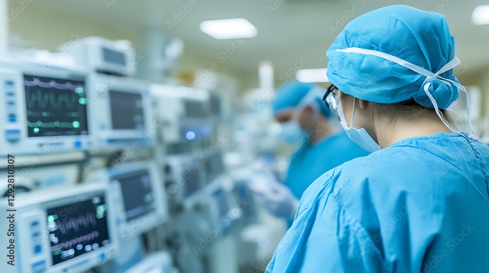 Medical Professionals Standing Near Monitoring Equipment During Operation Medical Professionals Standing Near Monitoring Equipment During Operation