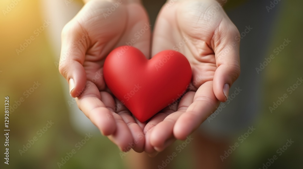 A pair of open hands gently holding a red heart, symbolizing love, care, and kindness A pair of open hands gently holding a red heart, symbolizing love, care, and kindness