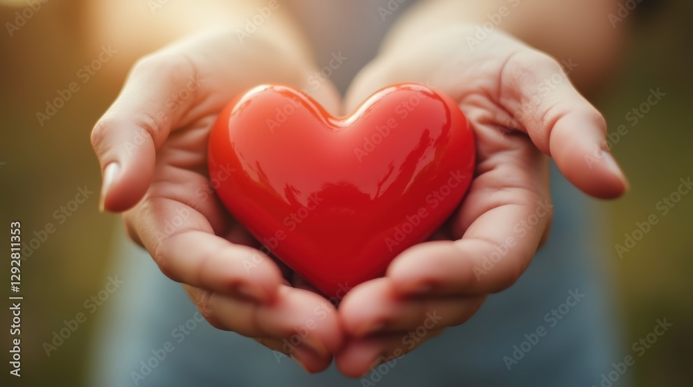 A pair of open hands gently holding a red heart, symbolizing love, care, and kindness A pair of open hands gently holding a red heart, symbolizing love, care, and kindness