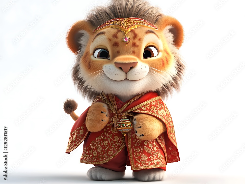Obraz premium Playful cartoon lion character in elegant costume digital art whimsical style