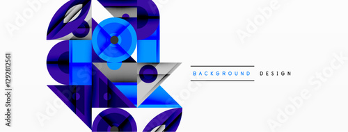 Geometric abstract composition with intersecting shapes, circles, triangles, and gradients, blending vibrant colors and dynamic contrasts to create a modern, futuristic visual design