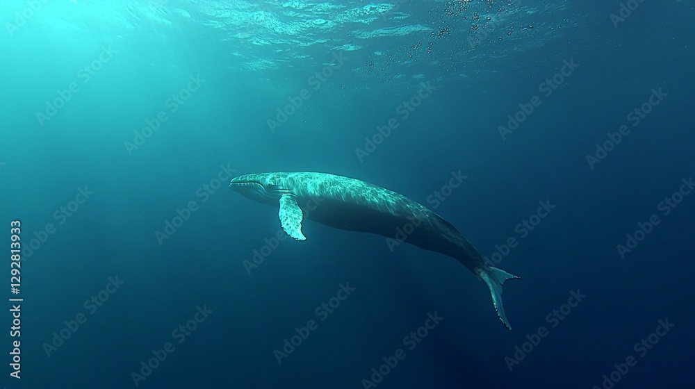 Fototapeta premium Whale gliding deep ocean nature documentary underwater side view serenity