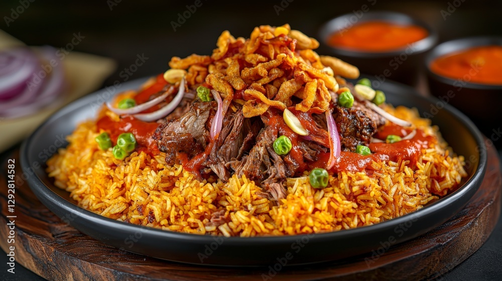 Delicious kuwaiti machbous feast middle east food platter spicy delicacy close-up view culinary tradition Delicious kuwaiti machbous feast middle east food platter spicy delicacy close-up view culinary tradition