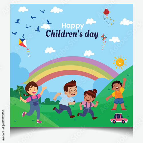 Happy International Children's Day greeting card. 