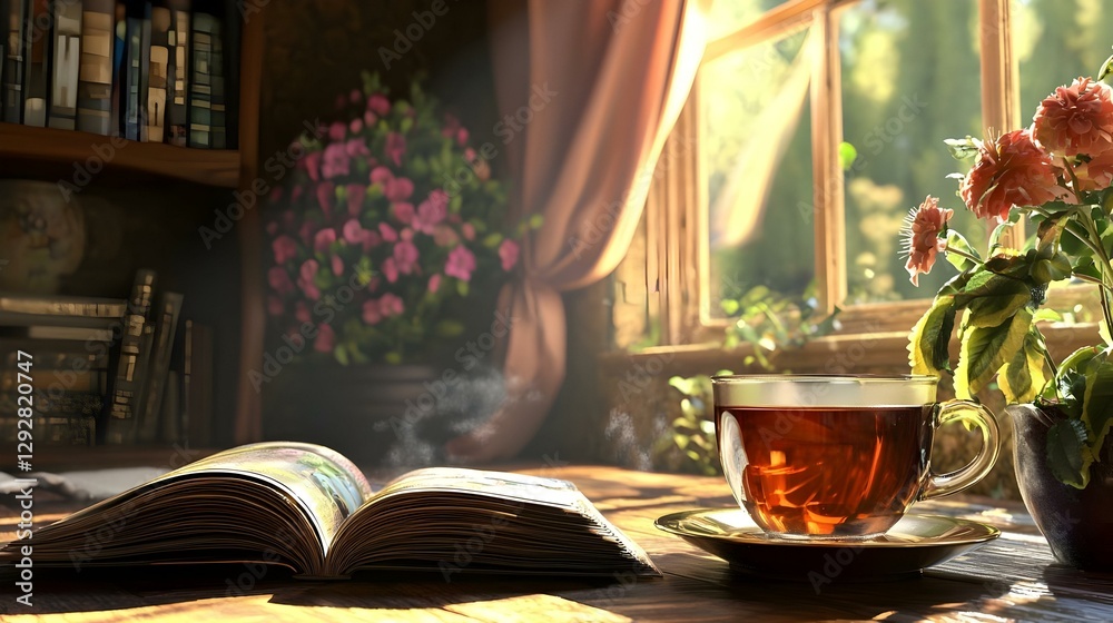 a cup of tea with a book in the interior a cup of tea with a book in the interior