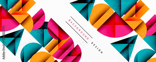 Abstract geometric pattern with intersecting circles and triangles in gradients. The high-contrast composition creates depth and a dynamic, modern aesthetic