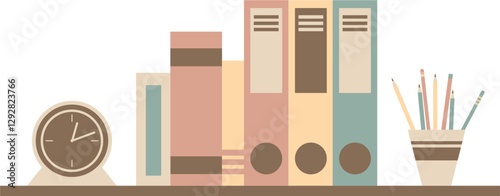 Floating Bookshelf with Books, Clock and Pencil Case