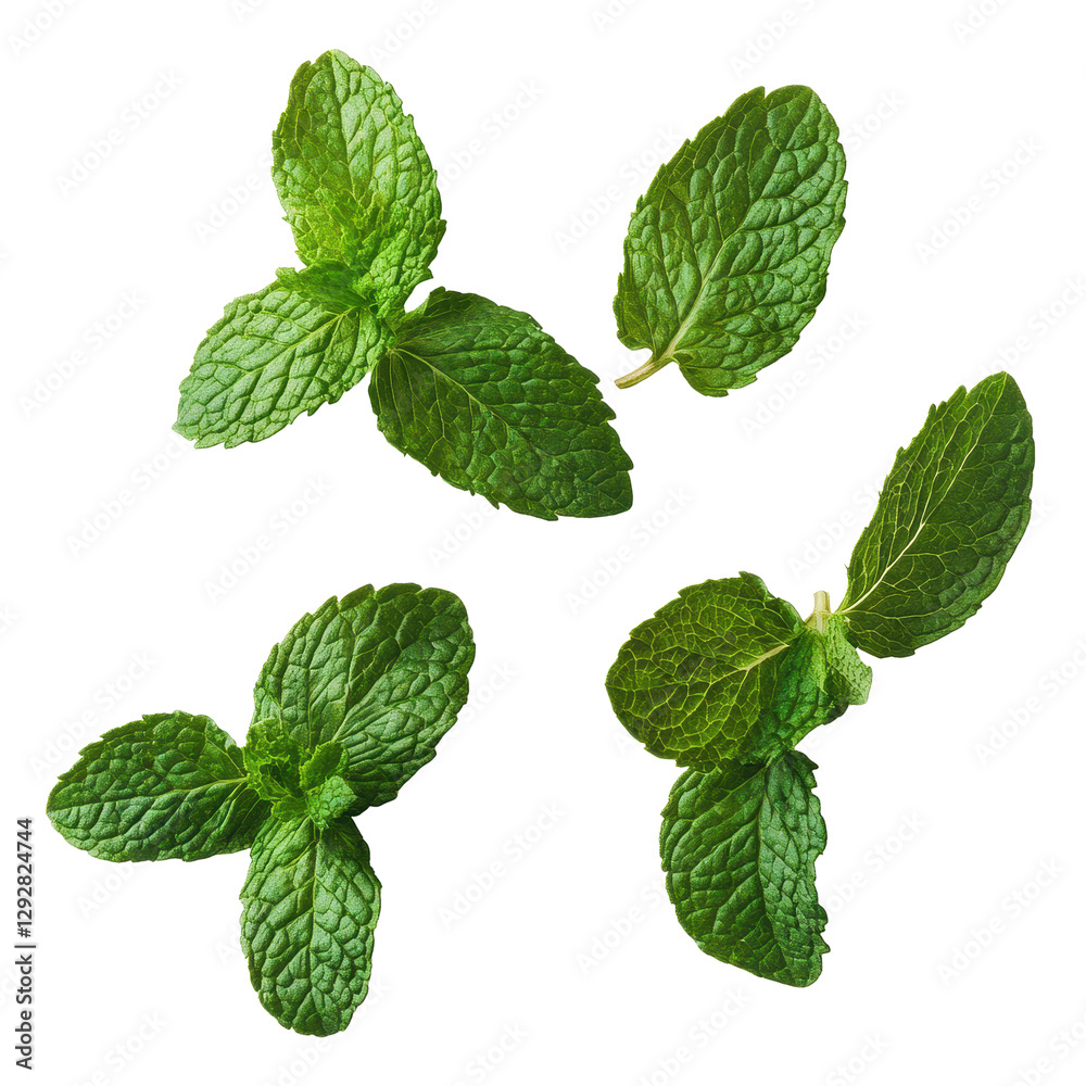 Fresh mint leaves arranged on a clean Transparent background for culinary and decorative use, mint leaves on PNG background Fresh mint leaves arranged on a clean Transparent background for culinary and decorative use, mint leaves on PNG background