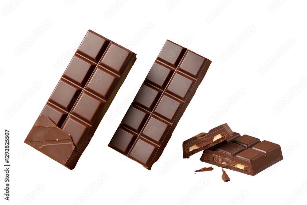 Three Chocolate Bars in Different Sizes and Orientations Isolated on Transparent Background PNG Three Chocolate Bars in Different Sizes and Orientations Isolated on Transparent Background PNG
