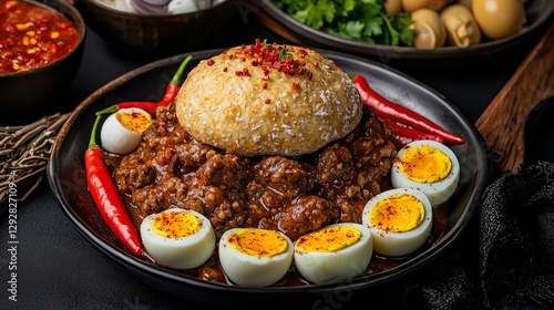 Savoring traditional libyan bazin dish with domeshaped bar libya food photography culinary delight aesthetic view