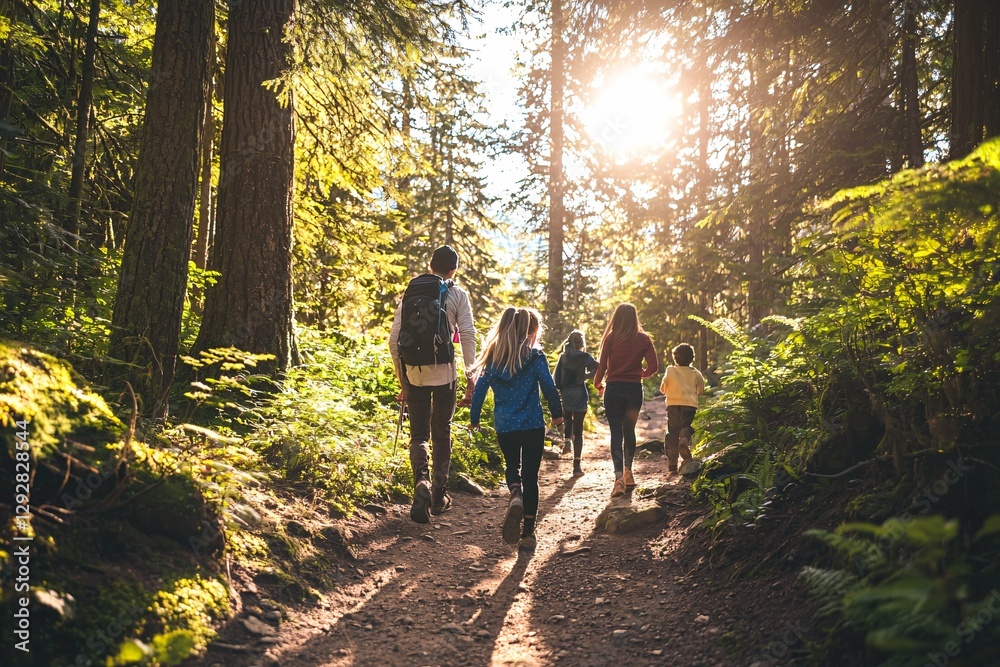 A family enjoys a sunny day at the national park, exploring nature trails, taking photos, and sharing laughter among the towering trees. A family enjoys a sunny day at the national park, exploring nature trails, taking photos, and sharing laughter among the towering trees.