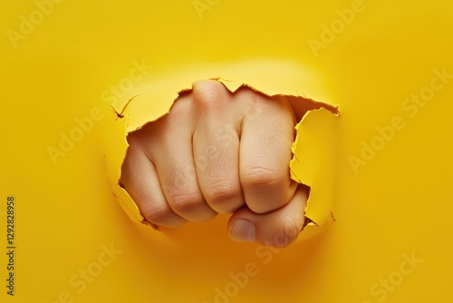 A punch shattered the yellow paper wall creating a hole Fight on the street for self defense