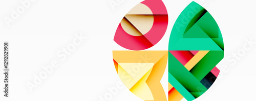 Abstract geometric artwork with interwoven angular and curved shapes, dynamic composition with smooth gradients and bold contrasts