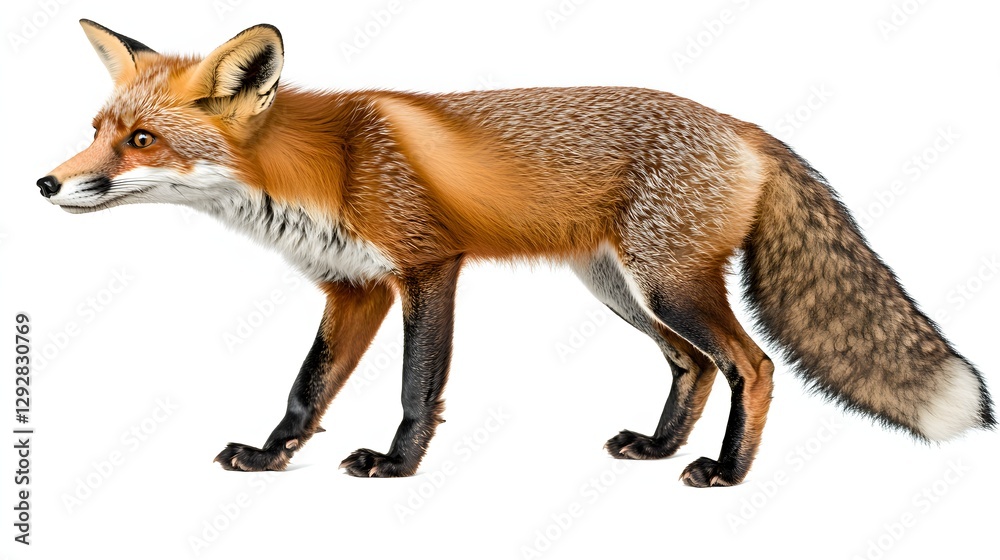 Fototapeta premium Sleek Red Fox Walking Gracefully Through a Snow-Dusted Forested Environment in Winter