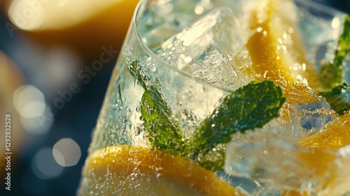 Refreshing Mint Infused Lemonade Close Up Shot