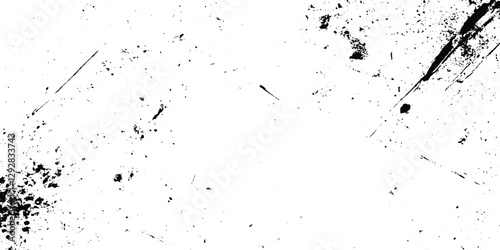 overlay texture of grainy grunge surface, Dirt messy splash overlay and Black and white Dusty scratched grunge texture, abstract dotted black particles is arranging randomly on white background.