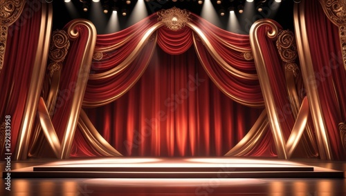 Red golden ceremony award stage venue background.