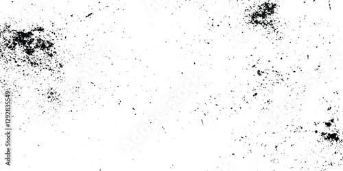 overlay texture of grainy grunge surface, Dirt messy splash overlay and Black and white Dusty scratched grunge texture, abstract dotted black particles is arranging randomly on white background.