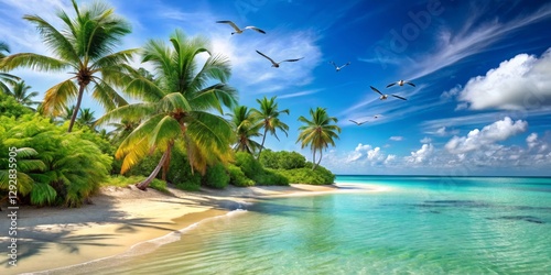 Tranquil Tropical Beach with Palm Trees and Clear Blue Water