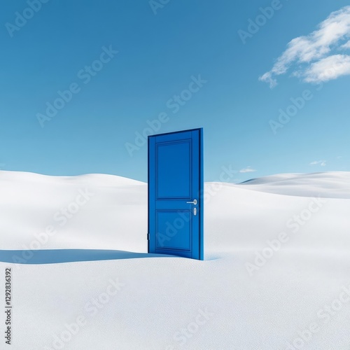 Wallpaper Mural Isolated open blue door standing alone in a snow-covered field, surreal winter landscape Torontodigital.ca