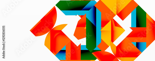 Abstract geometric artwork with interwoven angular and curved shapes, dynamic composition with smooth gradients and bold contrasts