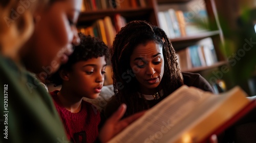Wallpaper Mural Family Reading Time: A heartwarming scene of a mother, grandmother and child engrossed in a book together, fostering a love of reading and creating cherished memories. Torontodigital.ca