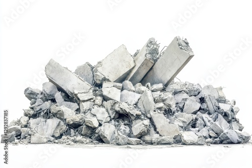 Wallpaper Mural A sunlit heap of gray concrete debris from a ruined structure featuring a large support beam in front set against a white backdrop Torontodigital.ca