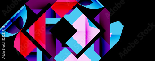 Abstract geometric artwork with interwoven angular and curved shapes, dynamic composition with smooth gradients and bold contrasts