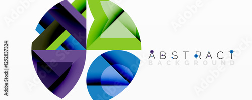 Abstract geometric artwork with interwoven angular and curved shapes, dynamic composition with smooth gradients and bold contrasts