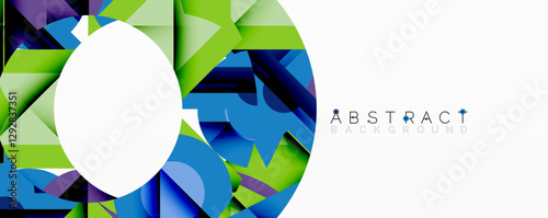 Abstract geometric artwork with interwoven angular and curved shapes, dynamic composition with smooth gradients and bold contrasts