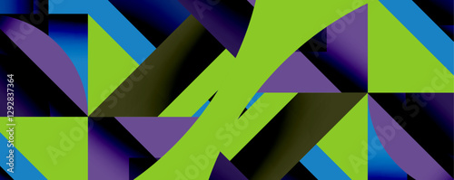 Abstract geometric artwork with interwoven angular and curved shapes, dynamic composition with smooth gradients and bold contrasts