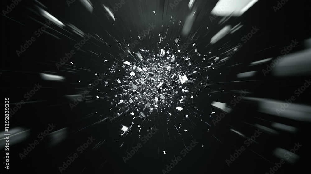 Obraz premium Shattered Momentum: An abstract representation of fragmentation and destruction, the image evokes a sense of chaos and powerful impact.