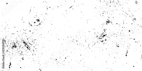 overlay texture of grainy grunge surface, Dirt messy splash overlay and Black and white Dusty scratched grunge texture, abstract dotted black particles is arranging randomly on white background.